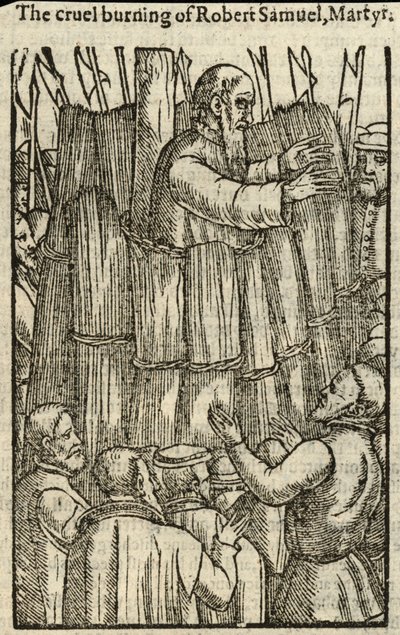 O cruel incêndio de Robert Samuel, Mártir (gravura) de English School
