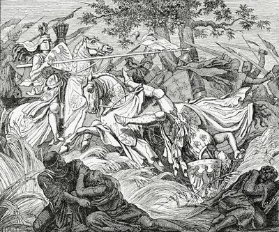 A morte de Manfred na Batalha de Benevento, 26 de fevereiro de 1266, 1882 de English School