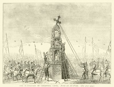 A demolição de Cheapside Cross, de uma gravura antiga de English School
