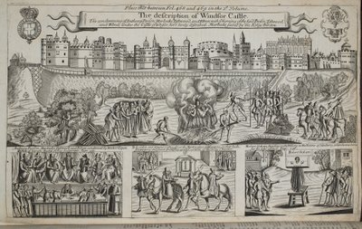 A descrição do Castelo de Windsor, ilustração de Atos e Monumentos de John Foxe, nona edição, pub. 1684 de English School