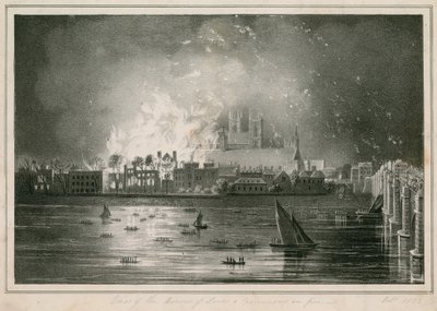 A destruição pelo fogo das Casas do Parlamento em 16 de outubro de 1834 de English School