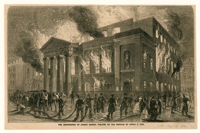 A destruição do Covent Garden Theatre, em Londres, na manhã de 5 de março de 1856 de English School