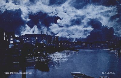 As docas, Stockton-on-Tees (litografia a cores) de English School