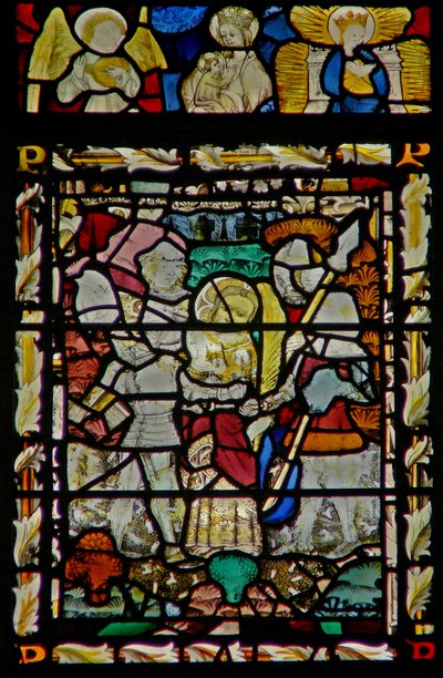 A janela do leste representando a prisão do músico anjo de São João e Virgin & Child e outra Virgem no dossel de English School