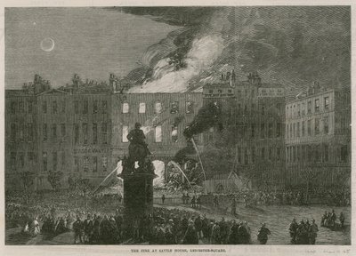 O incêndio na Savile House, Leicester Square, Londres de English School
