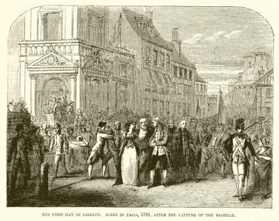 O primeiro dia da liberdade. Cena em Paris, 1789, após a captura da Bastilha de English School