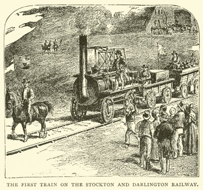 O primeiro trem na estrada de ferro Stockton e Darlington de English School