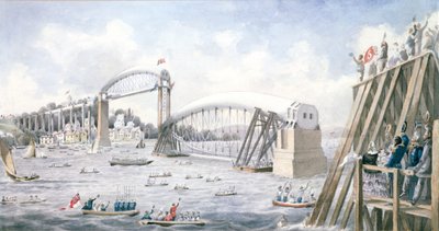A flutuação do último palmo da Royal Albert Bridge, Saltash (wc no papel) de English School