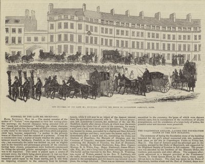 O funeral do falecido Sr. William Beckford, deixando sua casa em Lansdowne Crescent, Bath (gravura) de English School