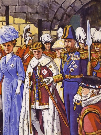O futuro Rei Eduardo VIII investiu como Príncipe de Gales (cor litho) de English School