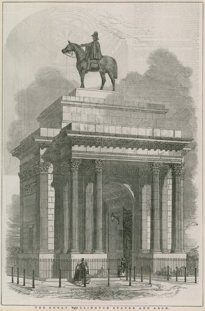 A grande estátua de Wellington e arco, Hyde Park Corner, Londres de English School