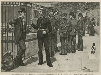 A grande guerra de 1892, uma previsão; Recrutamento na Igreja St Martins de English School