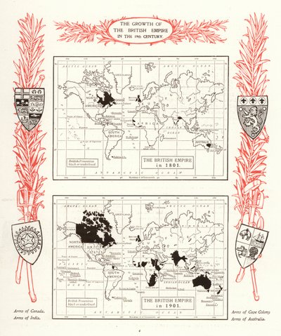 O crescimento do Império Britânico no século XIX (litho) de English School