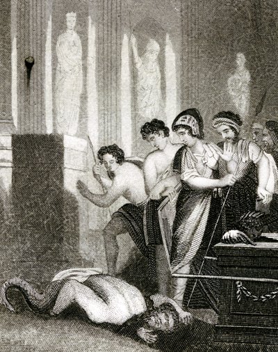 O ídolo Dagan cai no chão quando a Arca Sagrada da Aliança é trazida ao seu templo de English School