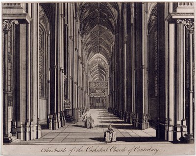 Interior da Igreja Catedral de Canterbury ", com vista da nave, do extremo oeste, c.1700-43 de English School