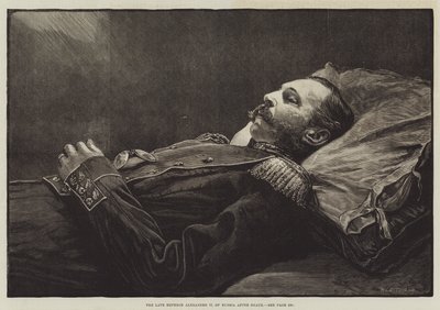 O falecido Imperador Alexandre II da Rússia após a sua morte (gravura) de English School