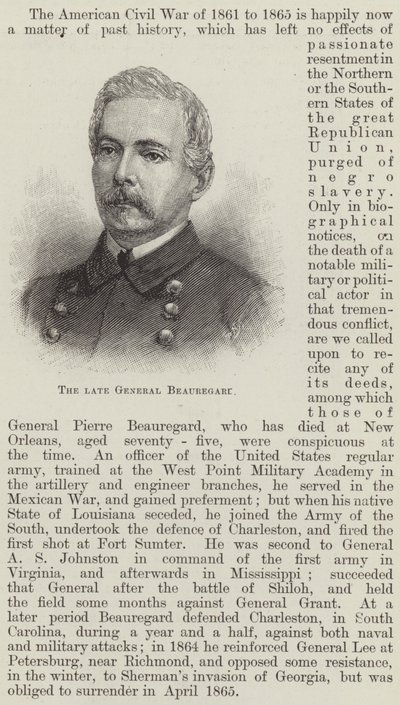 O falecido General Beauregard (gravura) de English School