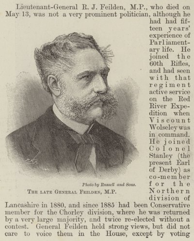 O falecido General Feilden, deputado (gravura) de English School