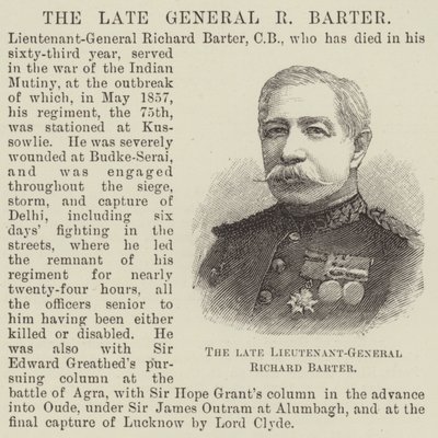 O falecido tenente-general Richard Barter (gravura) de English School