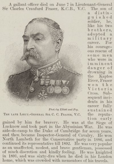 O falecido tenente-general Sir C C Fraser, VC (gravura) de English School