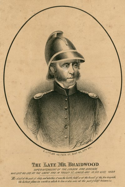 O falecido Sr. Braidwood, superintendente da Brigada de Incêndio de Londres de English School