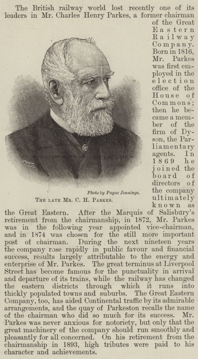 O falecido Sr. C H Parkes (gravura) de English School