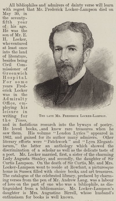 O falecido Sr. Frederick Locker-Lampson (gravura) de English School