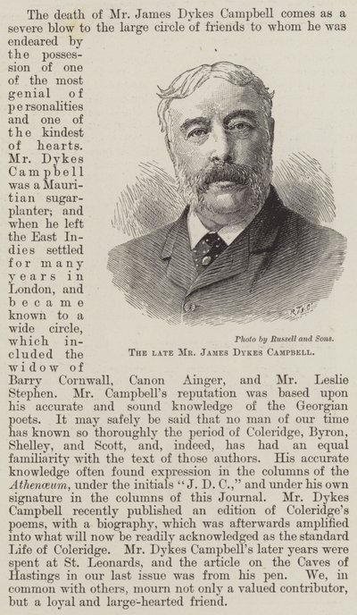 O falecido Sr. James Dykes Campbell (gravura) de English School