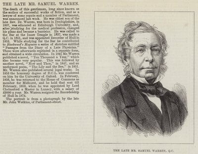O falecido Sr. Samuel Warren, QC (gravura) de English School