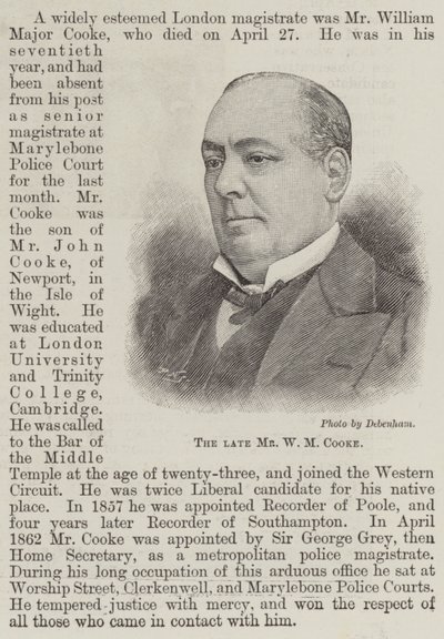O falecido Sr. W M Cooke (gravura) de English School