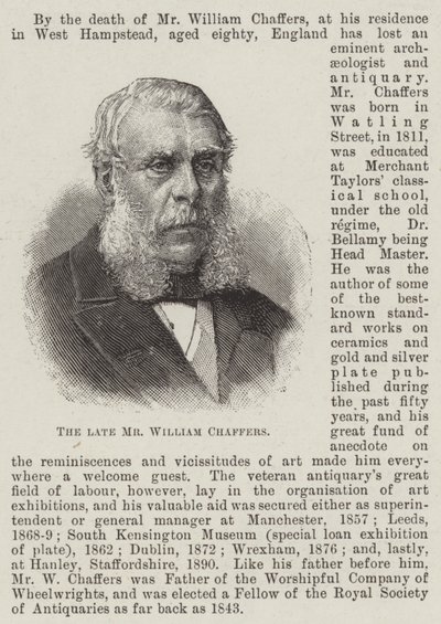 O falecido Sr. William Chaffers (gravura) de English School