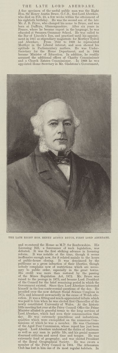 O ilustre Henry Austin Bruce, Primeiro Lorde Aberdare (gravura) de English School