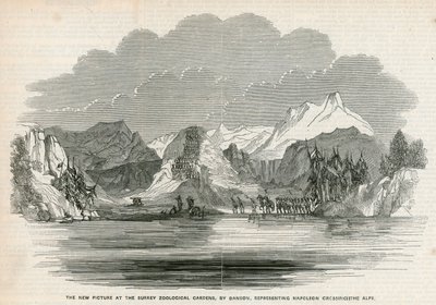 A nova imagem no Surrey Zoological Gardens, por Danson, representando Napoleão cruzando os Alpes de English School