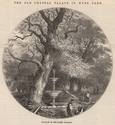 O antigo Palácio de Cristal em Hyde Park: fonte no transepto norte de English School
