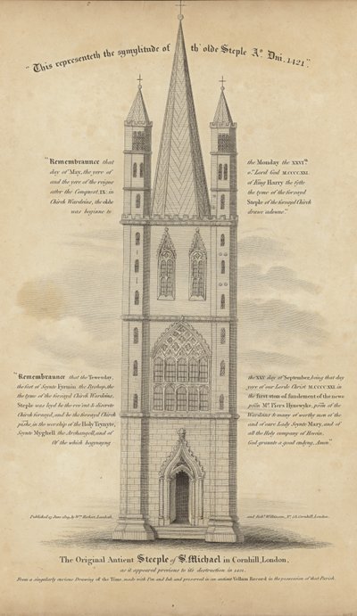 O antigo campanário de St Michael em Cornhill de English School