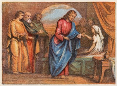 A ressurreição da filha de Jairo (litografia a cores) de English School