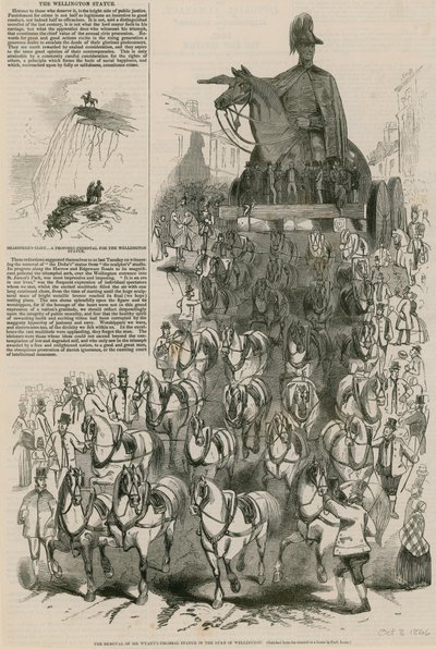 A remoção da estátua colossal do senhor Wyatts do duque de Wellington de English School