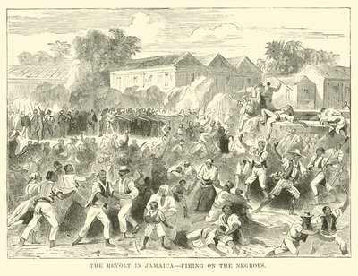 A revolta na Jamaica, disparando contra os negros (gravura) de English School