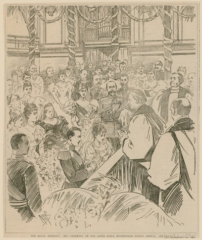 O casamento real, a cerimônia nos trilhos do altar, a capela do Palácio de Buckingham, 23 de julho de 1896 de English School