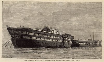 A varíola hulks, Atlas e Endymion, em Deptford Creek de English School