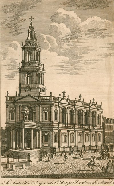 A perspectiva do sudoeste da Igreja de St. Marys na Strand de English School