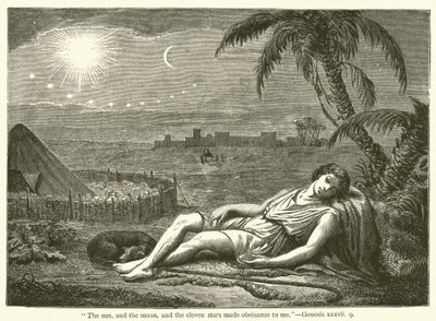 "O sol, e a lua, e as onze estrelas se inclinaram para mim", Gênesis, xxxvii, 9 (gravura) de English School