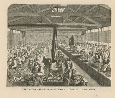 A sala de alfaiates e sapateiros da prisão de Coldbath Fields de English School