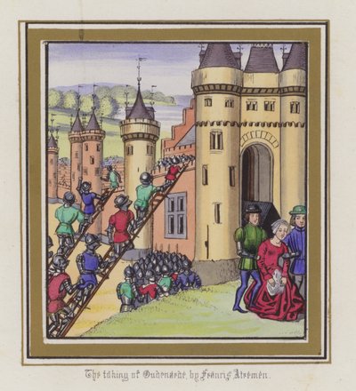 A tomada de Oudenarde de Francis Atremen (gravura colorida) de English School