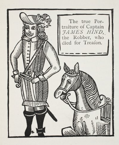 O verdadeiro retrato do capitão James Hind, o ladrão, que morreu de traição, ilustração de Chap-livros do século XVIII por John Ashton, pub. 1882 de English School