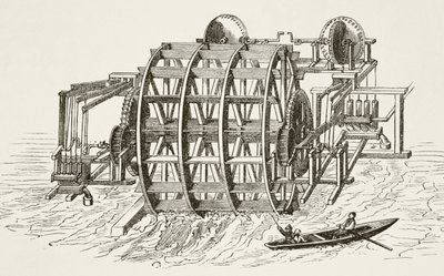 As obras de água da London Bridge, erguida pela primeira vez em 1582, de The National e Domestic History of England por William Hickman Smith Aubrey (1858-1916) publicaram Londres, c.1890 de English School