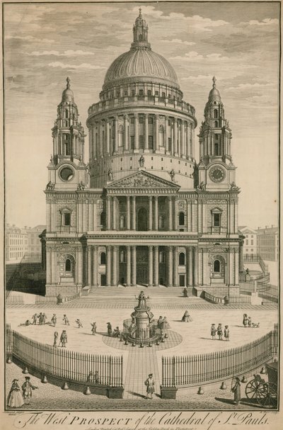 A perspectiva do oeste da Catedral de St Pauls, em Londres de English School