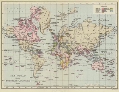 O mundo mostrando as colónias europeias de English School