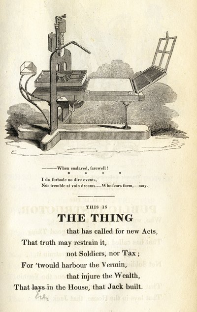 Esta é a coisa, ilustração da casa política que Jack construiu por William Hone, publicado 1819 de English School