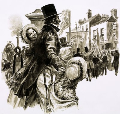 Thomas Cook organizou sua primeira excursão em 1841 (guache no papel) de English School